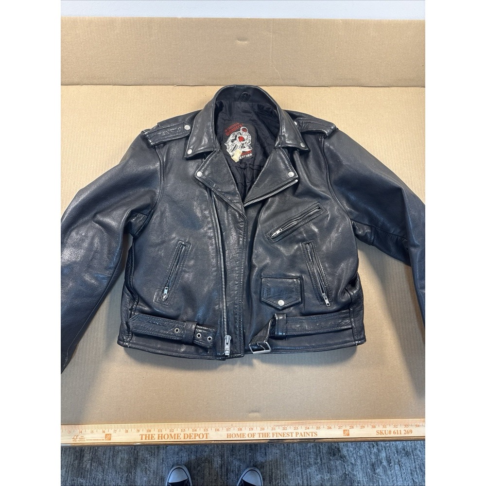 Vintage Mens Black Leather  Motorcycle Jacket, Leather Wonders, Heavyweight